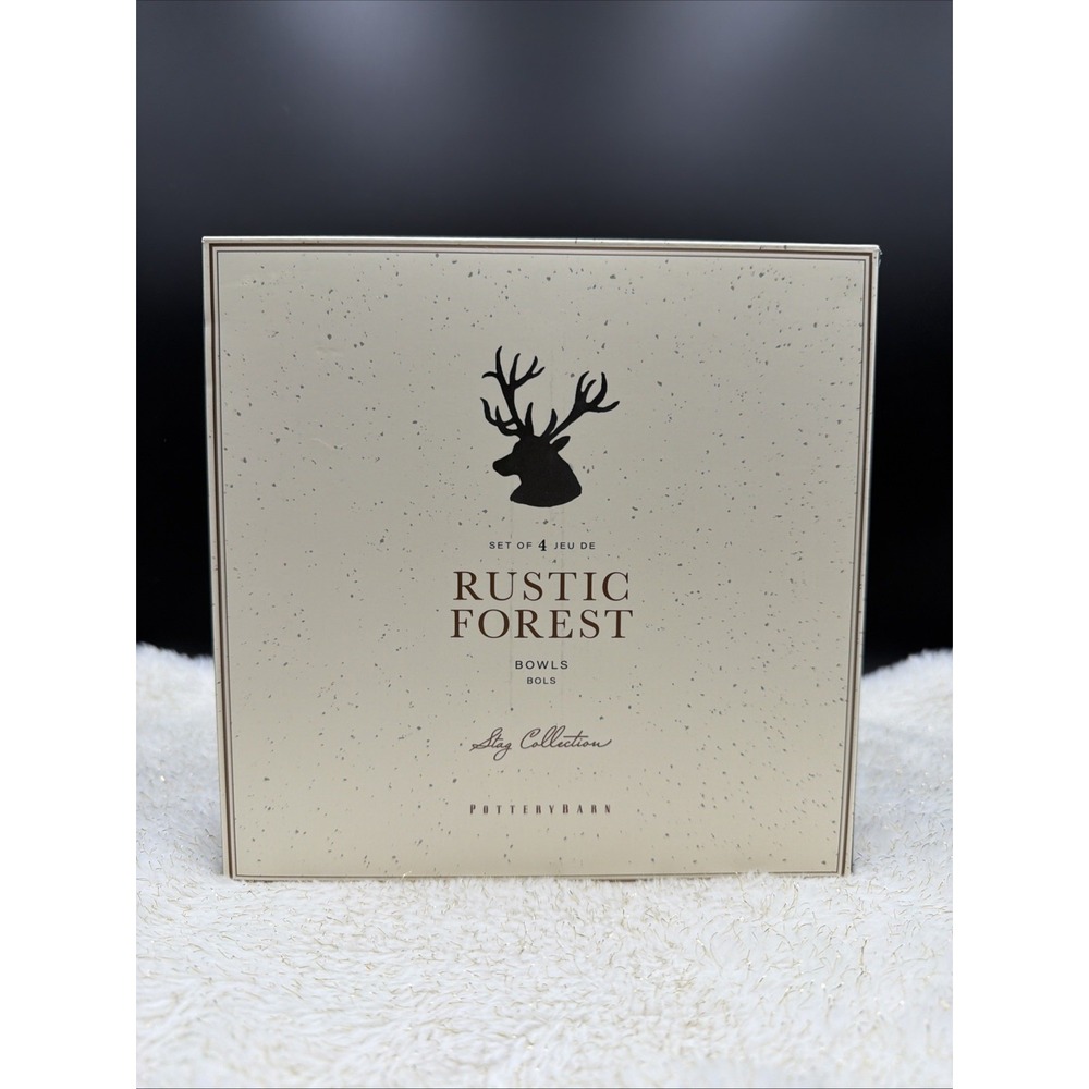 Set/4 Pottery Barn Rustic Forest Bowls Reindeer‎ Deer Stag Christmas Antlers